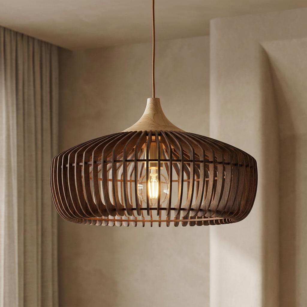 Slatted Wood Rib Pendant Lamp