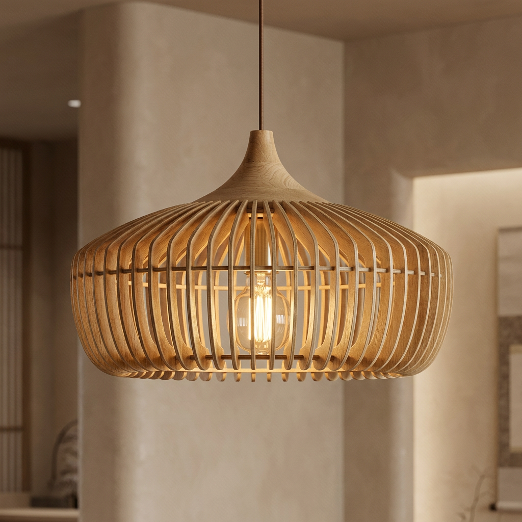 Slatted Wood Rib Pendant Lamp