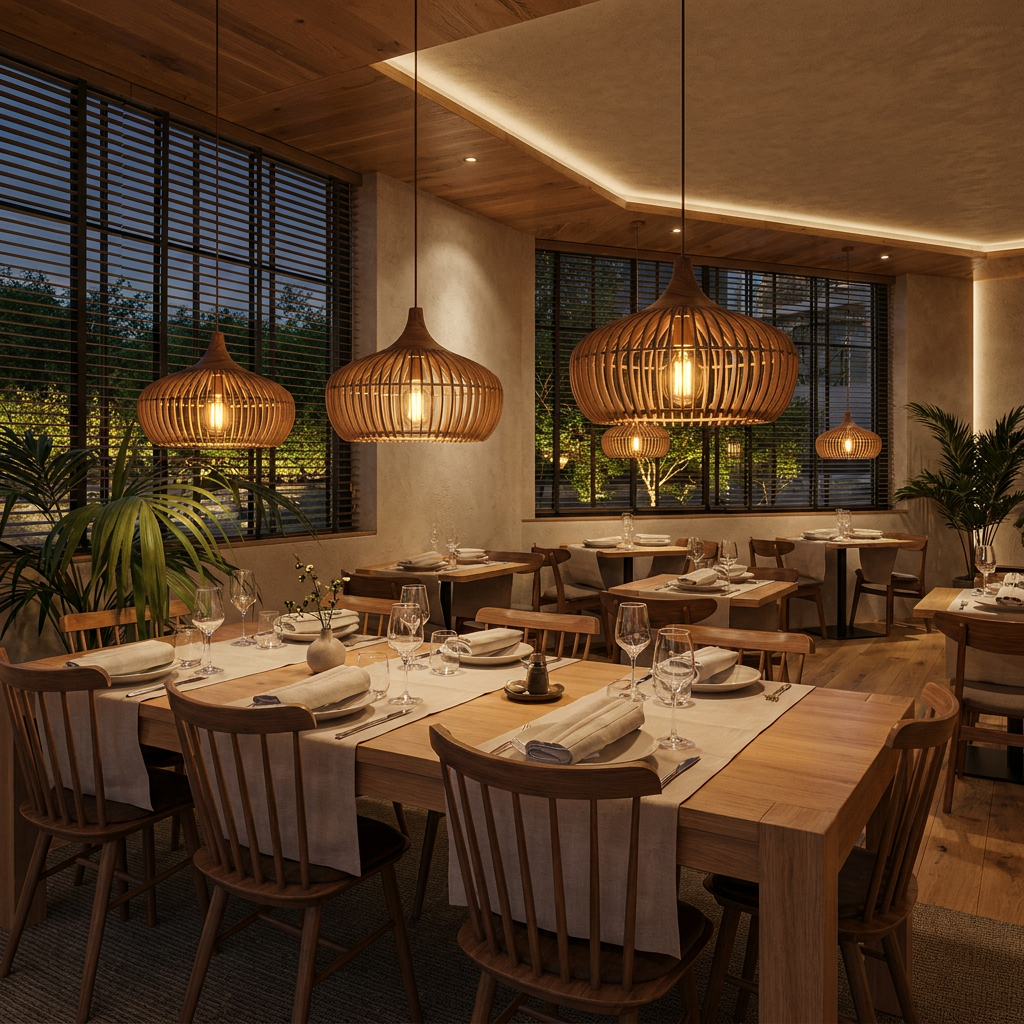 Slatted Wood Rib Pendant Lamp