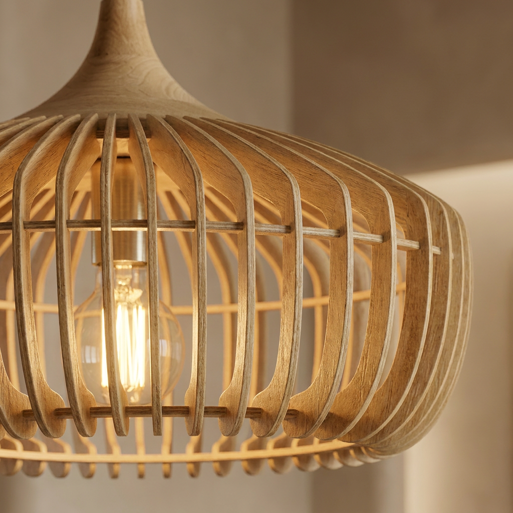 Slatted Wood Rib Pendant Lamp
