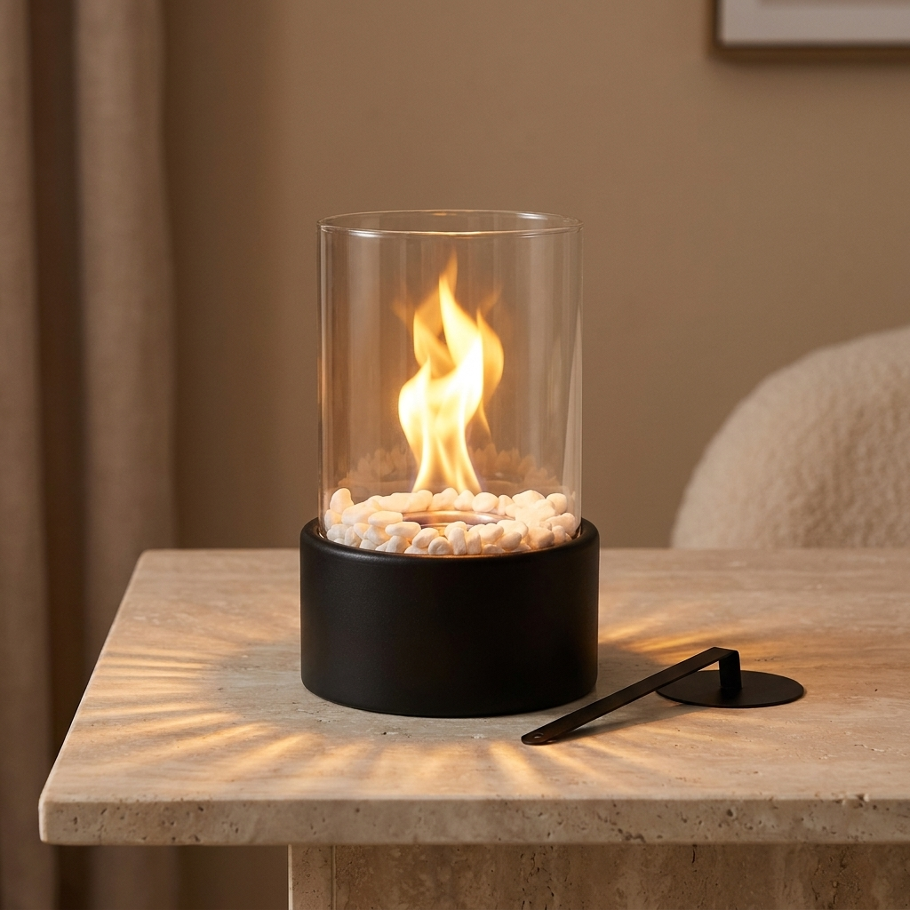 Portable Glass Flame Fireplace Lamp