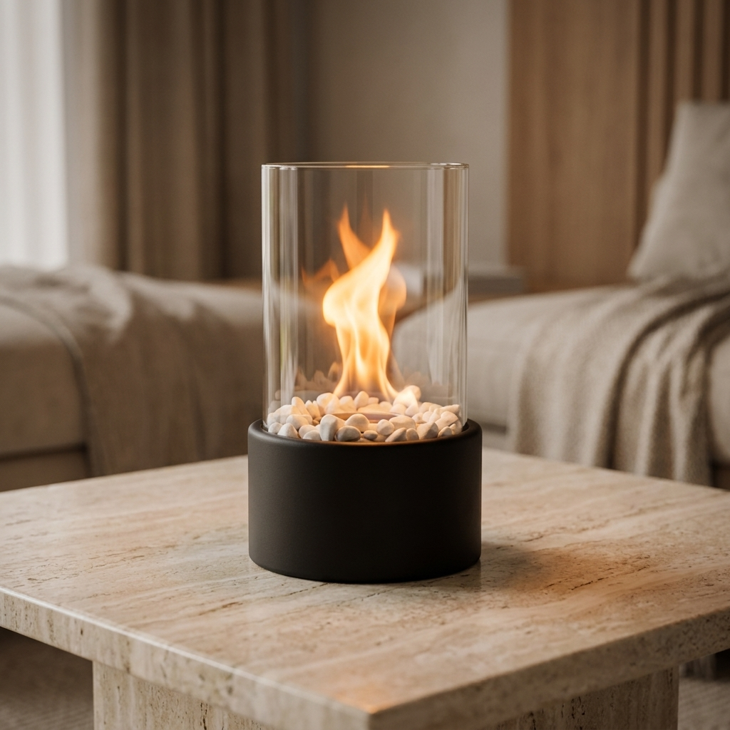 Portable Glass Flame Fireplace Lamp