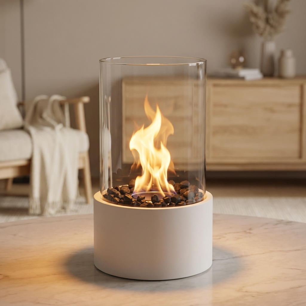 Portable Glass Flame Fireplace Lamp