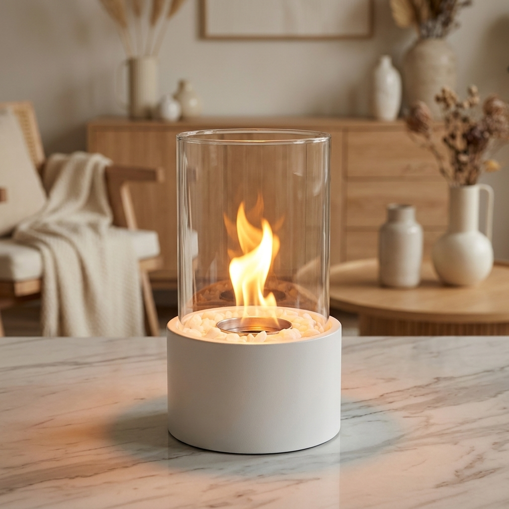 Portable Glass Flame Fireplace Lamp