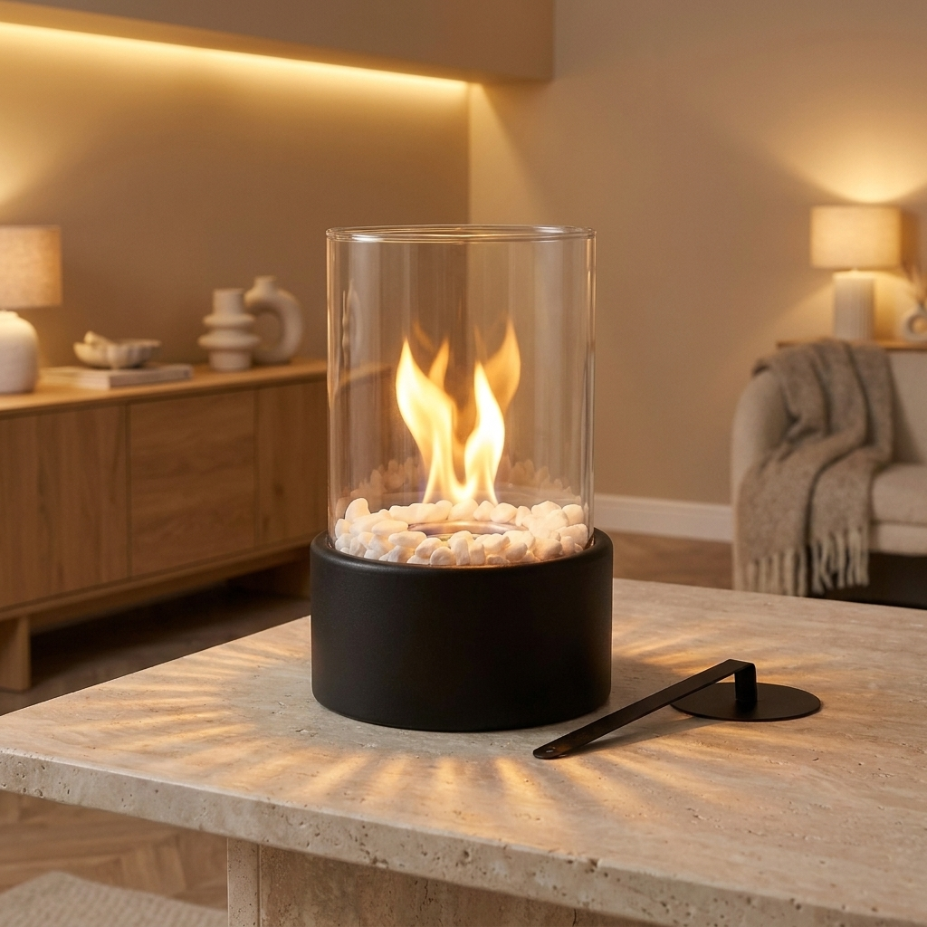 Portable Glass Flame Fireplace Lamp