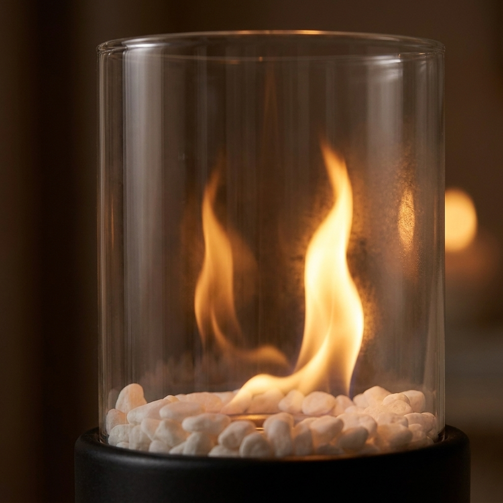 Portable Glass Flame Fireplace Lamp