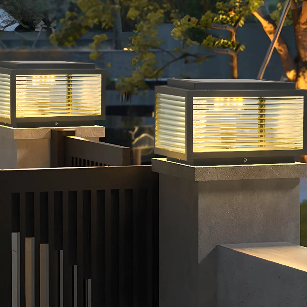 Solar Glass Cube Post Light