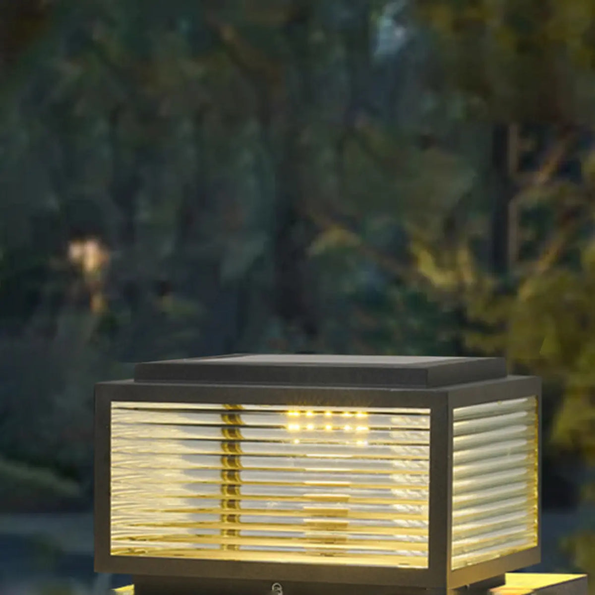 Solar Glass Cube Post Light