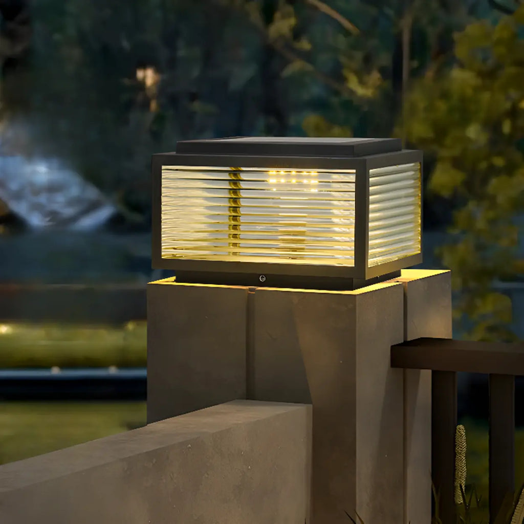 Solar Glass Cube Post Light