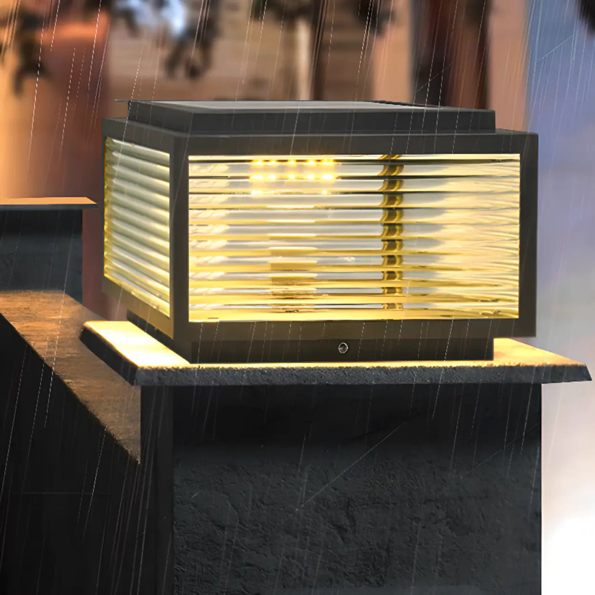 Solar Glass Cube Post Light