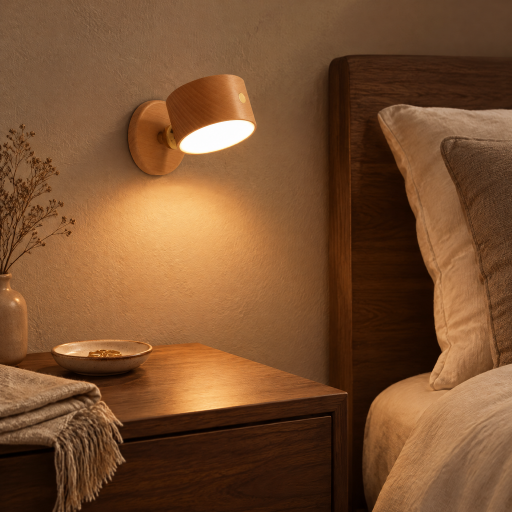 Rechargeable Wood Night Light Sconce Beech Wood Hero