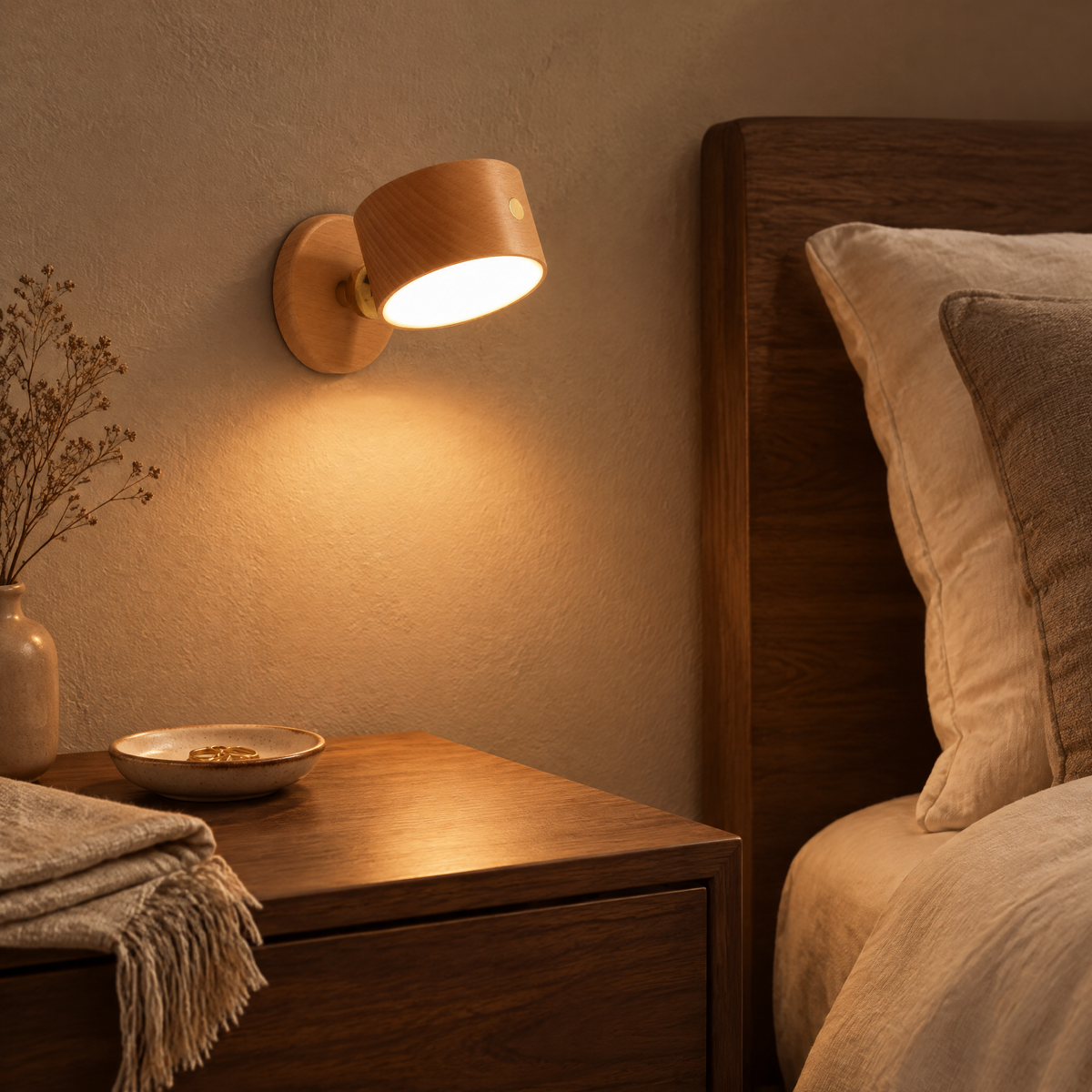Rechargeable Wood Night Light Sconce Beech Wood Hero
