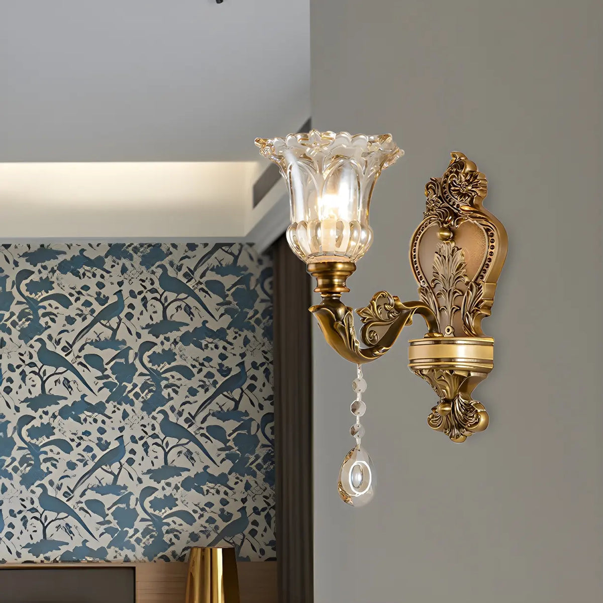 Vintage Crystal Flower Wall Sconce
