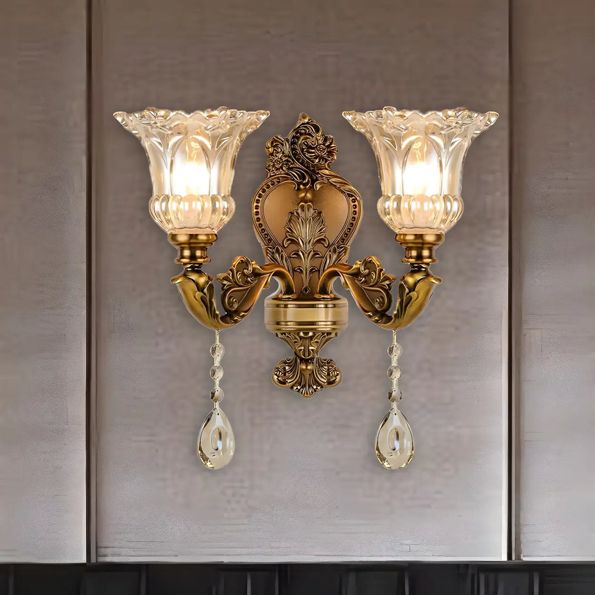 Vintage Crystal Flower Wall Sconce