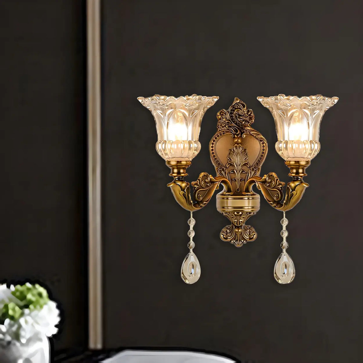Vintage Crystal Flower Wall Sconce